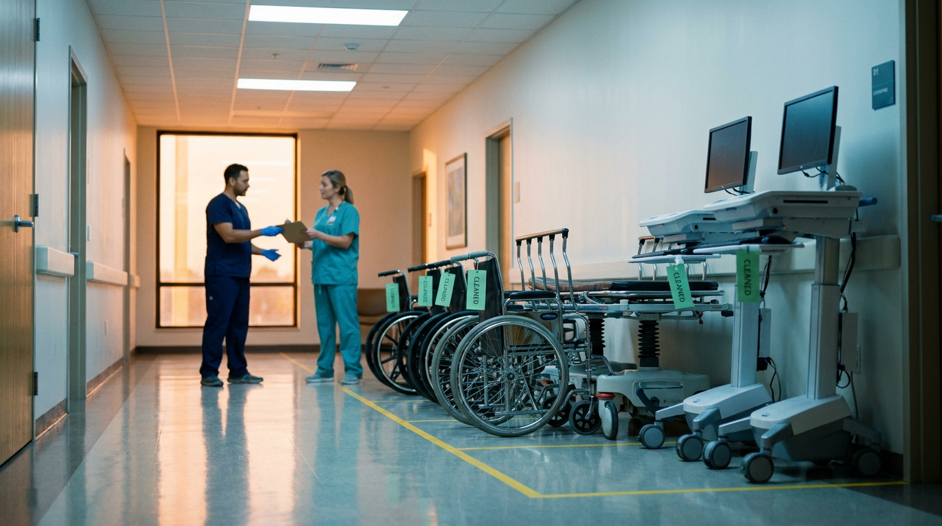 Wheelchair, Stretcher and WOW Cleaning: Planning Equipment Handoffs
